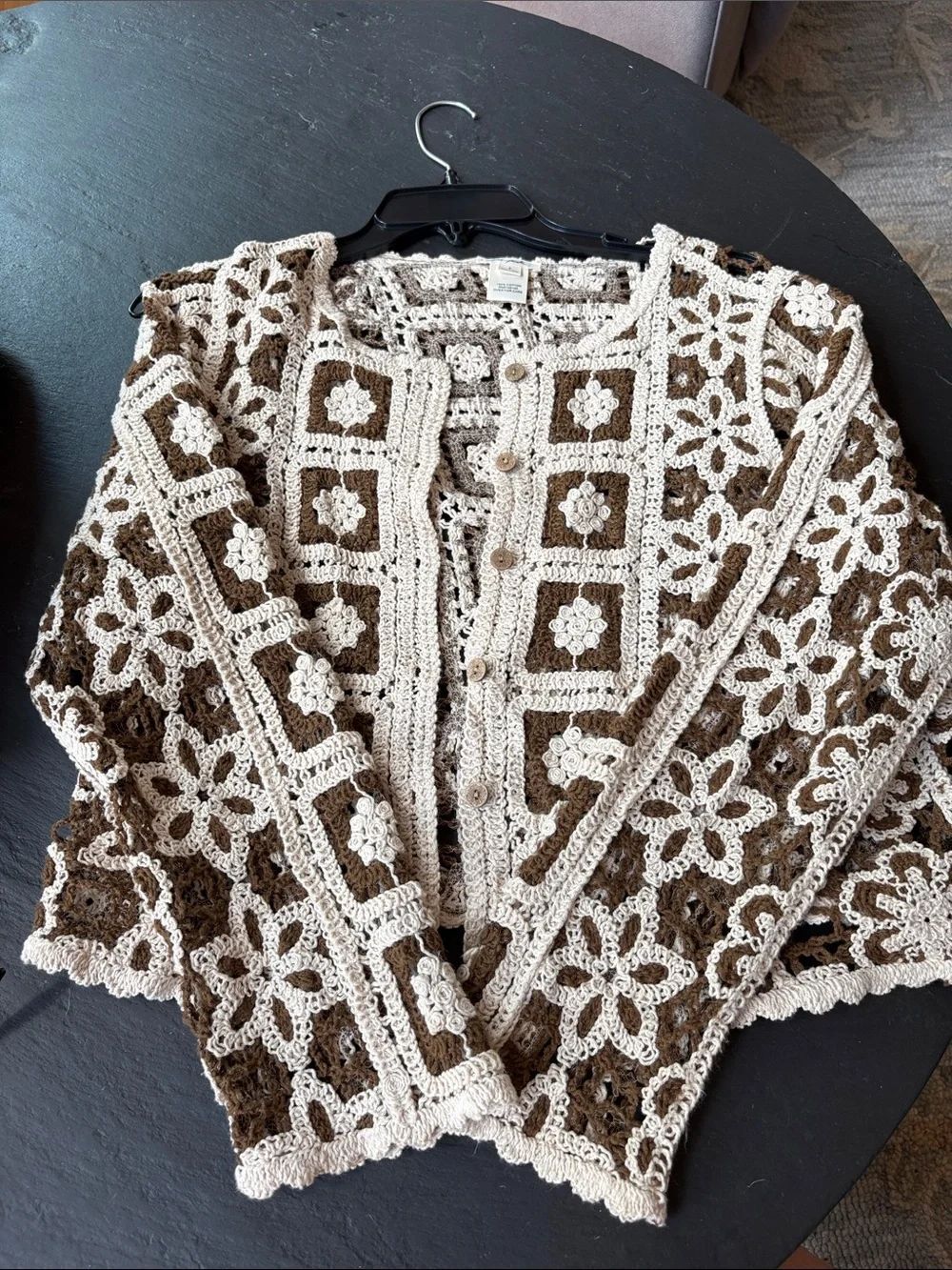 Ultra Pink New Crochet New long sleeve button down cardigan tan brown size small